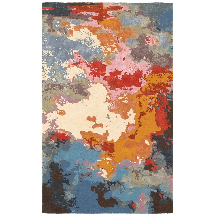 8' X 10' Pink Blue And Orange Abstract Hand Tufted Area Rug