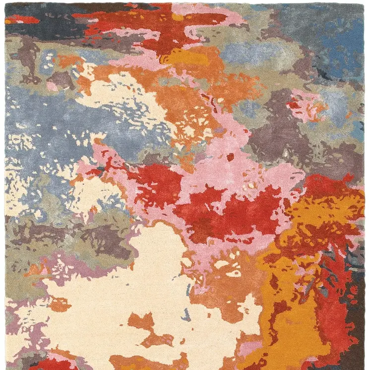 8' X 10' Pink Blue And Orange Abstract Hand Tufted Area Rug