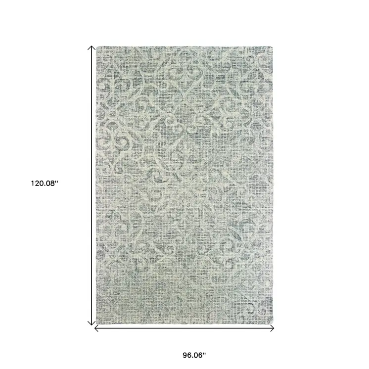 8' X 10' Gray And Ivory Wool Geometric Hand Tufted Area Rug