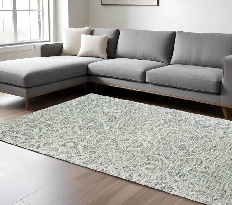 8' X 10' Gray And Ivory Wool Geometric Hand Tufted Area Rug