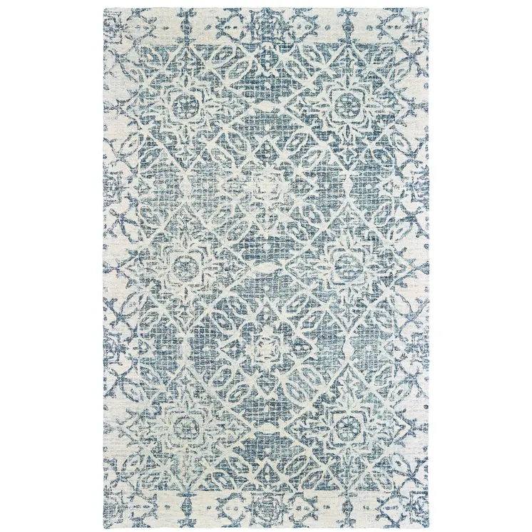 8' X 10' Blue And Ivory Wool Geometric Hand Tufted Area Rug