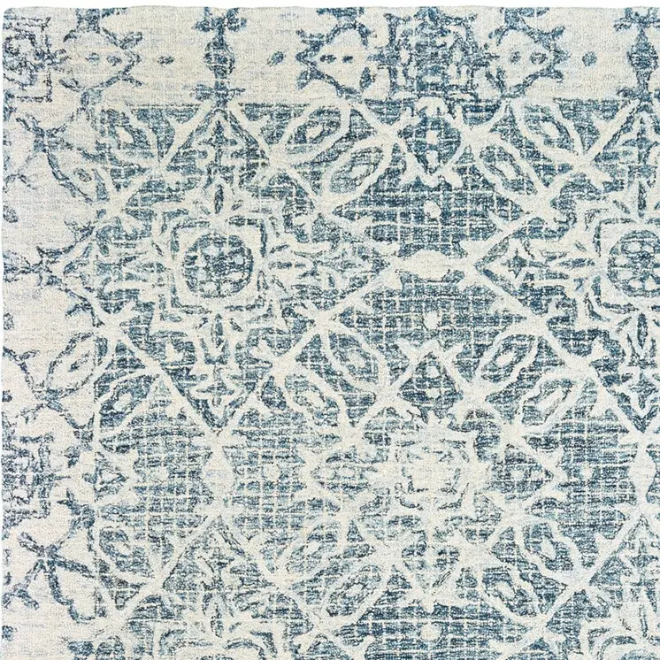 8' X 10' Blue And Ivory Wool Geometric Hand Tufted Area Rug