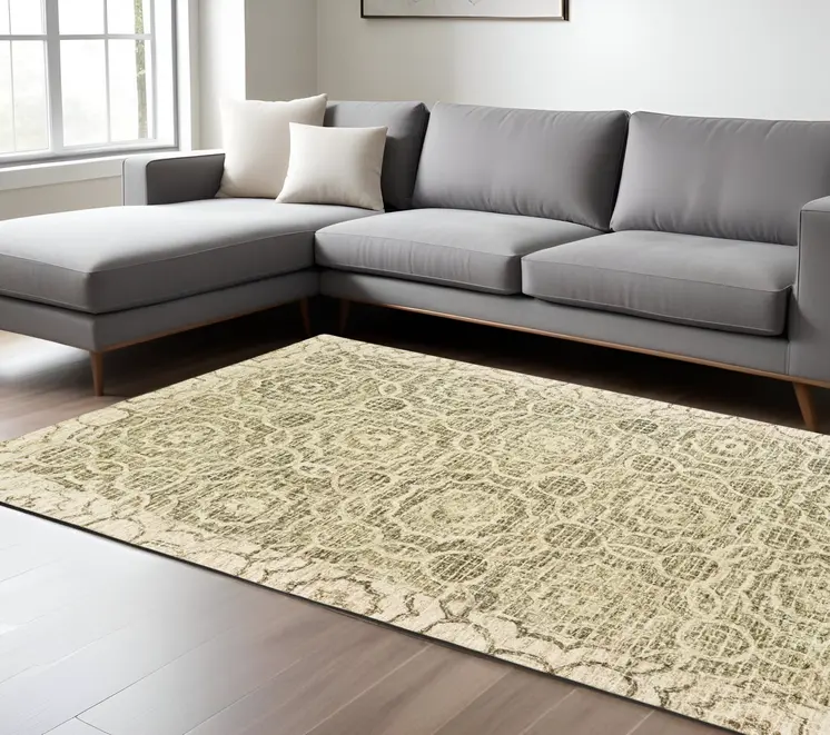 8' X 10' Green And Ivory Wool Geometric Hand Tufted Area Rug