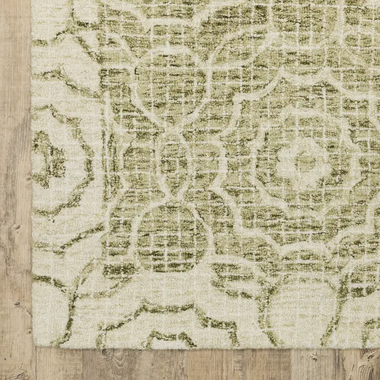 8' X 10' Green And Ivory Wool Geometric Hand Tufted Area Rug