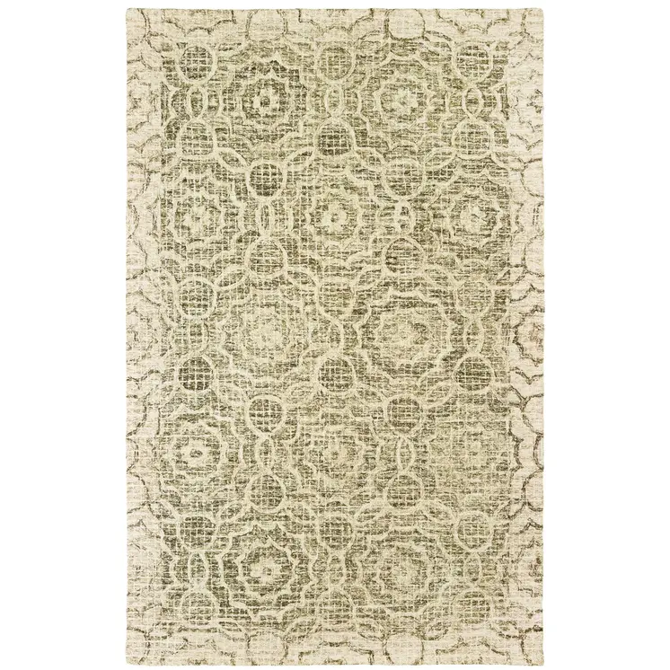 8' X 10' Green And Ivory Wool Geometric Hand Tufted Area Rug