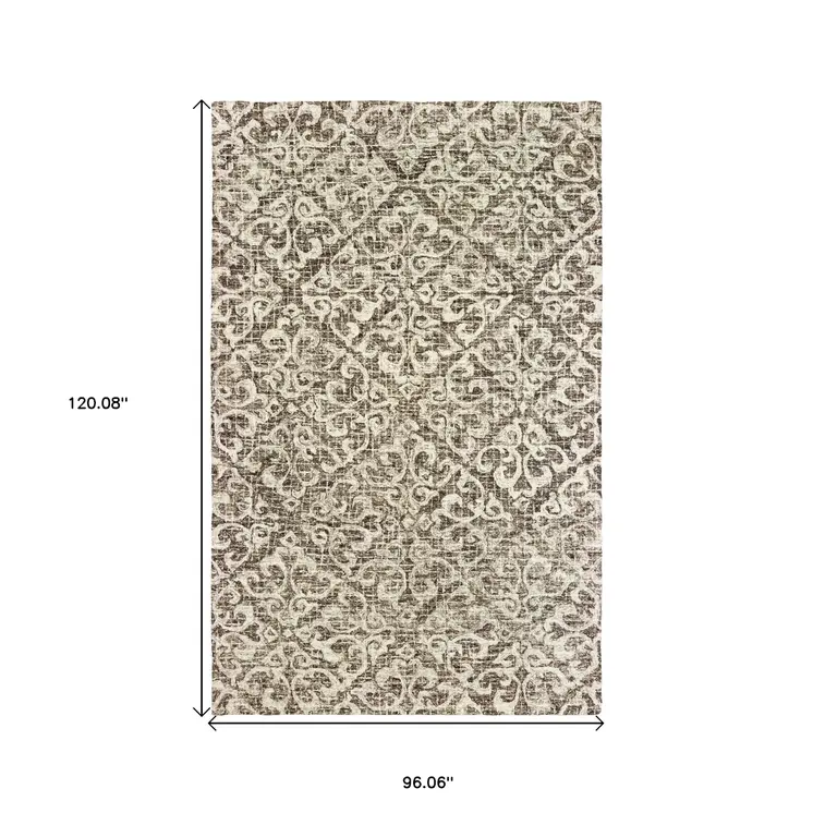 8' X 10' Brown And Ivory Wool Floral Hand Tufted Area Rug