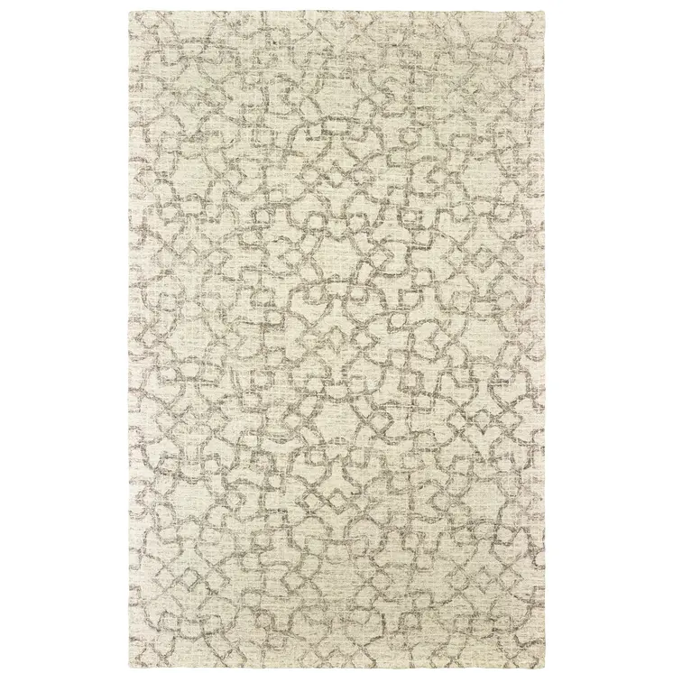8' X 10' Tan And Ivory Wool Geometric Hand Tufted Area Rug