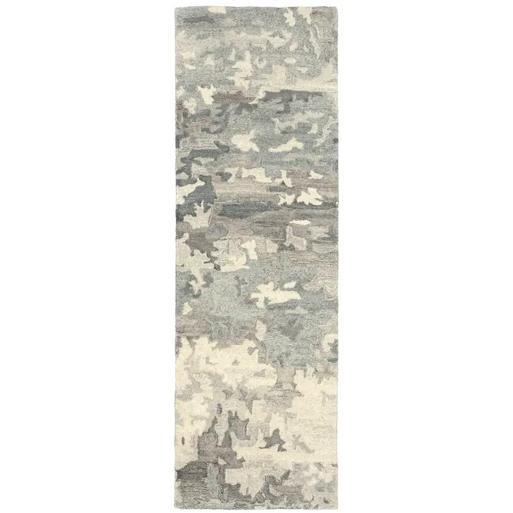 8' Gray And Charcoal Wool Abstract Hand Tufted Runner Rug