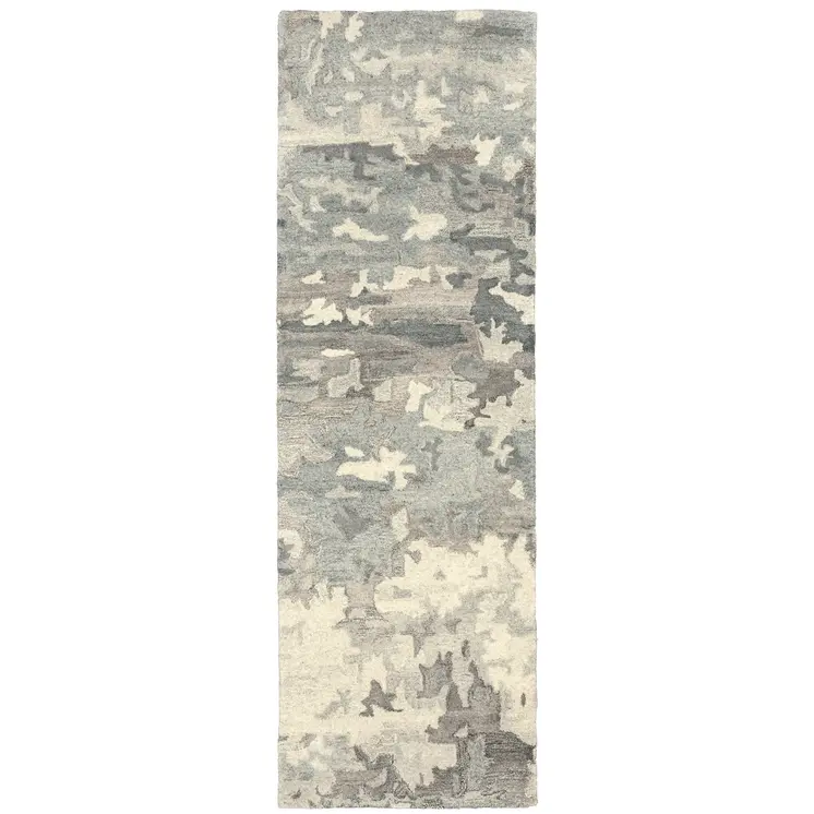 8' Gray And Charcoal Wool Abstract Hand Tufted Runner Rug