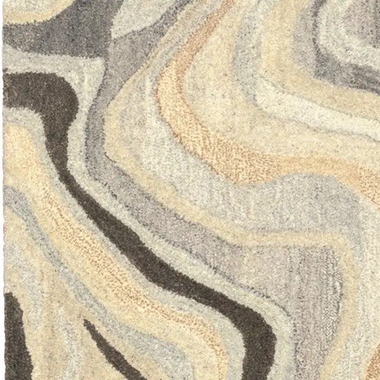 8' Beige And Charcoal Wool Abstract Hand Tufted Runner Rug