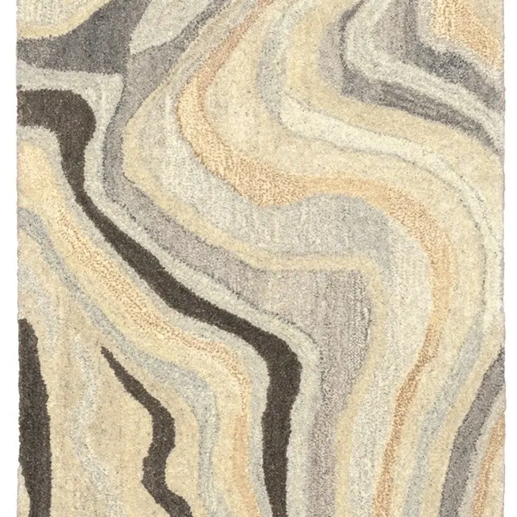 8' Beige And Charcoal Wool Abstract Hand Tufted Runner Rug