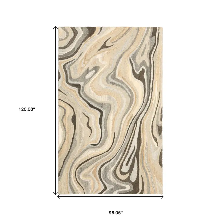 8' X 10' Beige And Charcoal Wool Abstract Hand Tufted Area Rug
