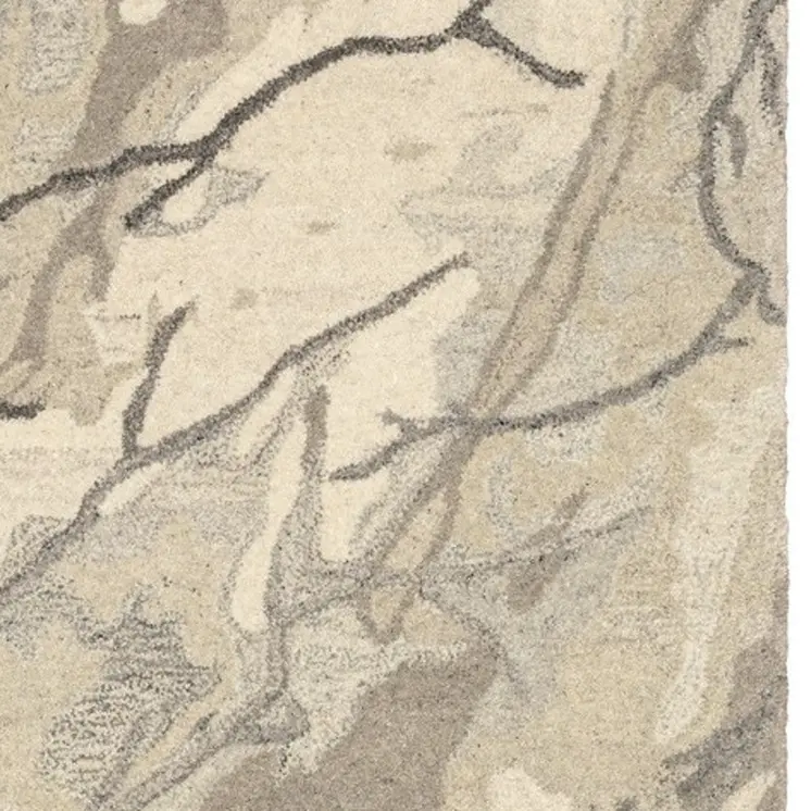 8' Beige And Ivory Wool Abstract Hand Tufted Runner Rug