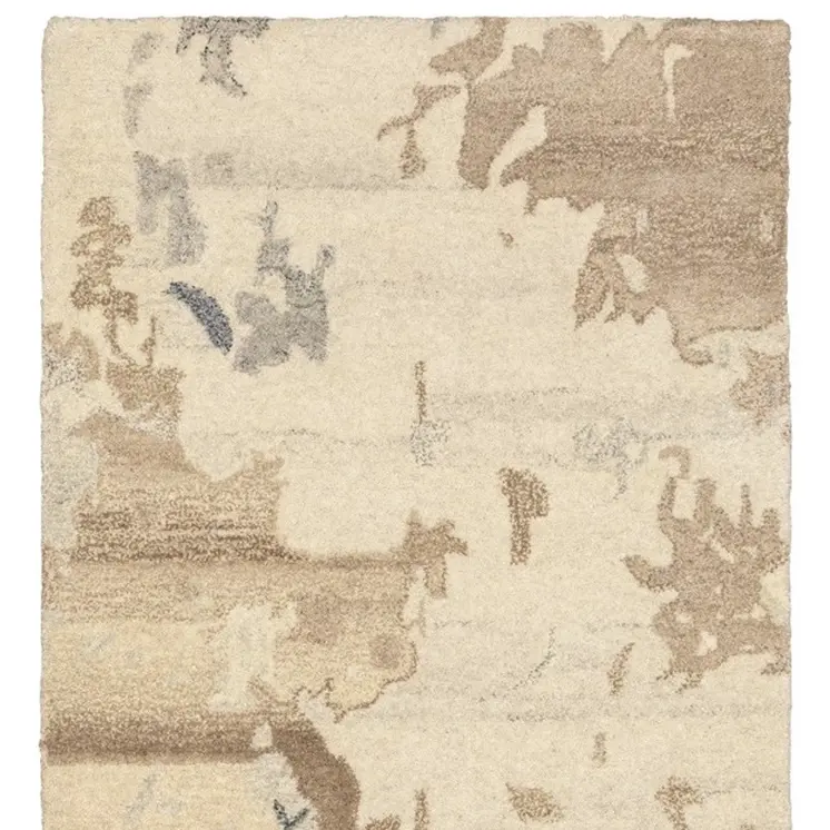 8' Beige And Charcoal Wool Abstract Hand Tufted Runner Rug