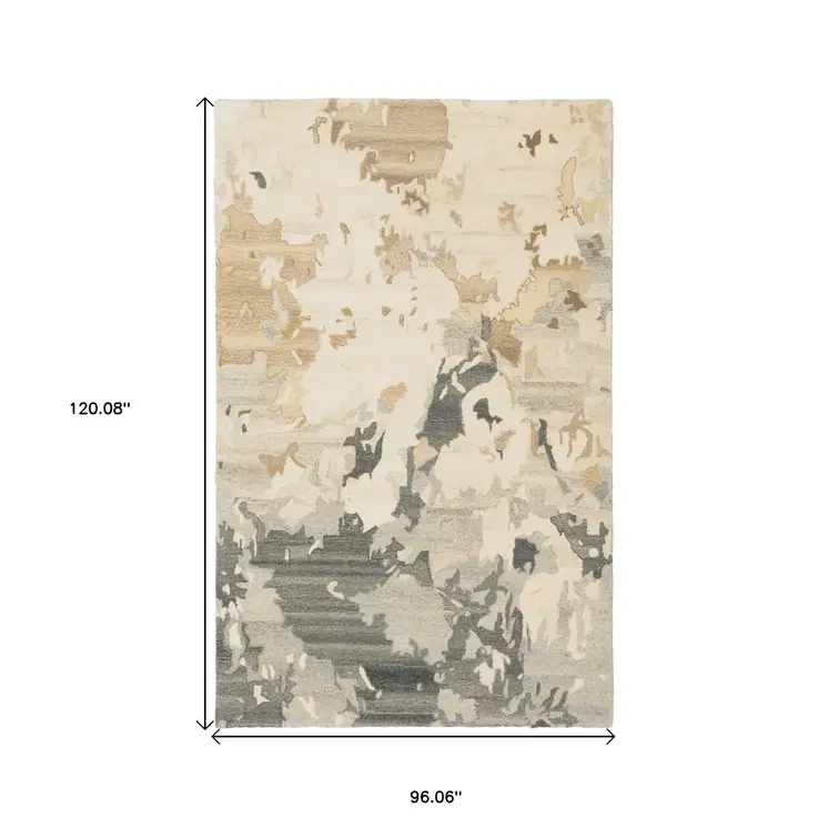 8' X 10' Beige And Charcoal Wool Abstract Hand Tufted Area Rug
