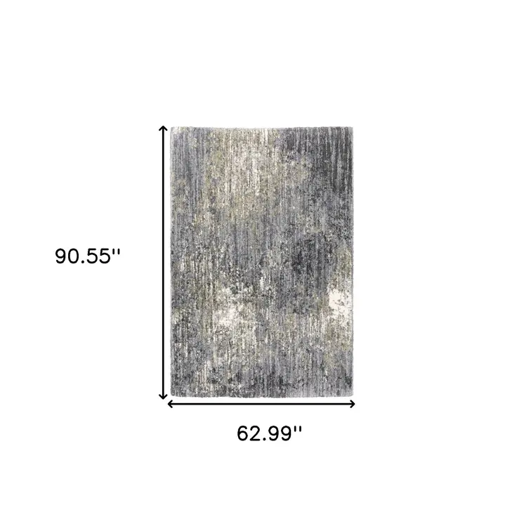 5' X 8' Gray And Ivory Abstract Shag Area Rug