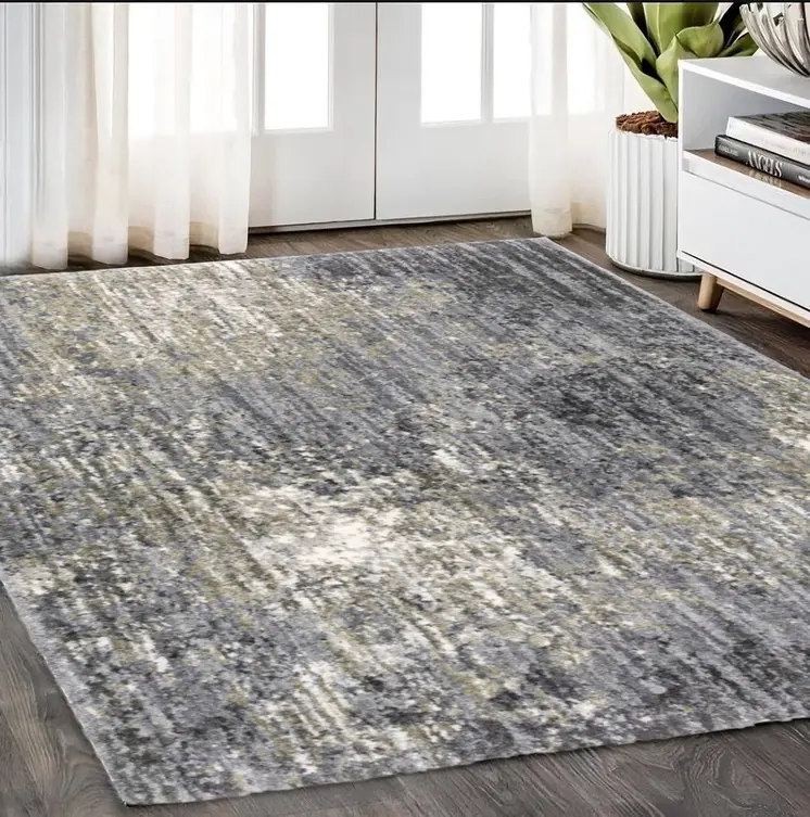 5' X 8' Gray And Ivory Abstract Shag Area Rug