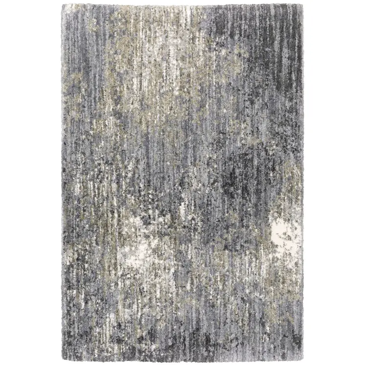 5' X 8' Gray And Ivory Abstract Shag Area Rug