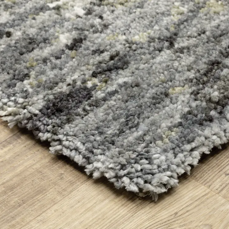 7' X 10' Gray And Ivory Abstract Shag Area Rug