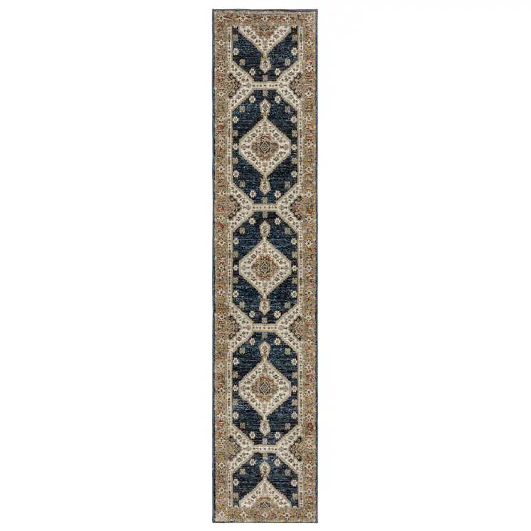 12' Blue And Orange Medallion Runner Rug