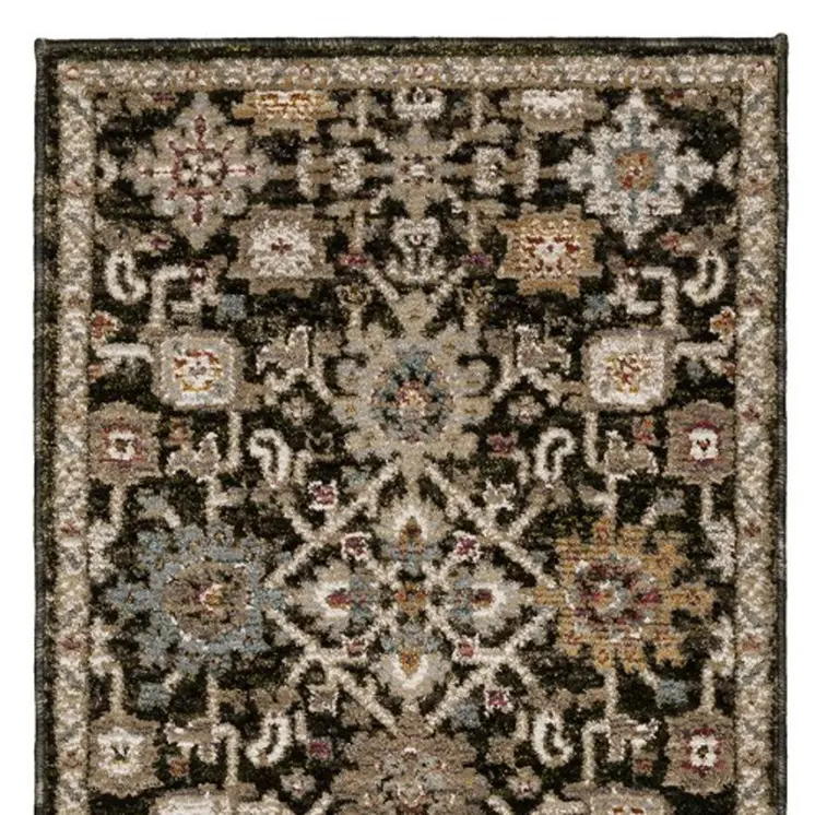 12' Brown Gray And Tan Oriental Runner Rug