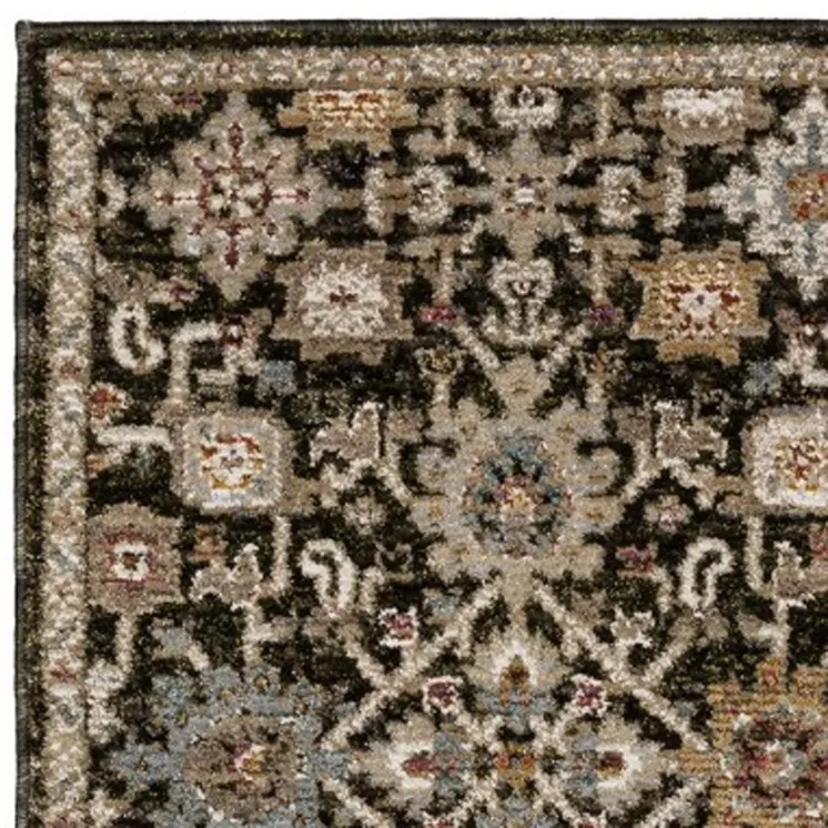 12' Brown Gray And Tan Oriental Runner Rug