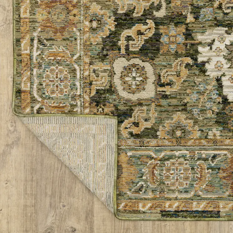 12' Green And Gold Oriental Runner Rug