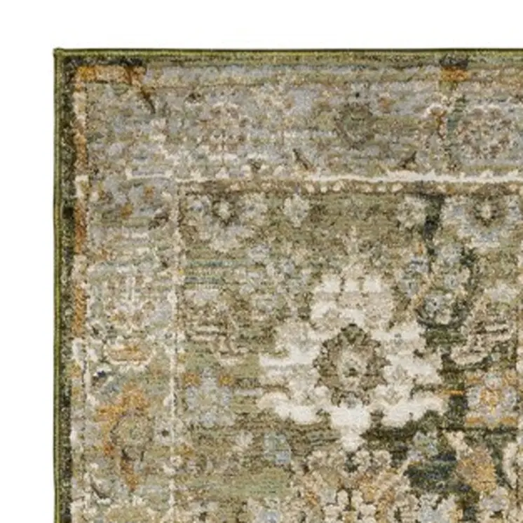 12' Green And Gold Oriental Runner Rug