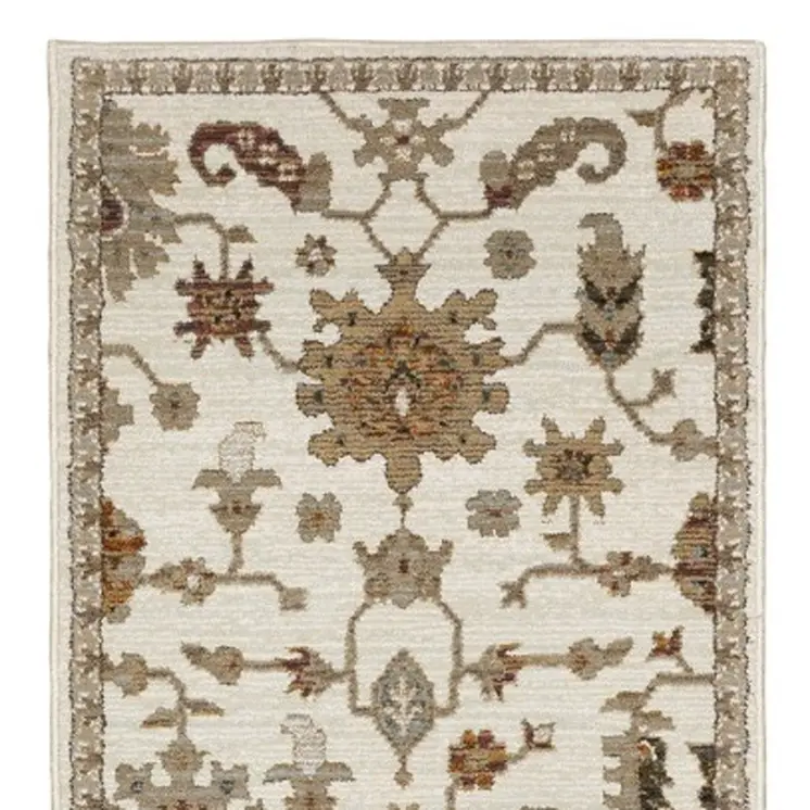 12' Ivory Gray And Orange Oriental Runner Rug