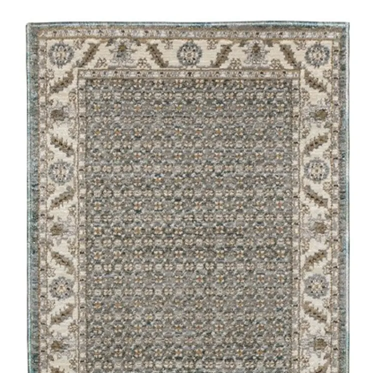 12' Blue And Ivory Oriental Runner Rug
