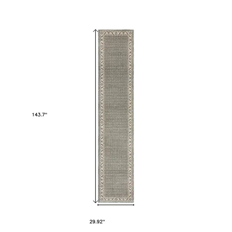 12' Blue And Ivory Oriental Runner Rug