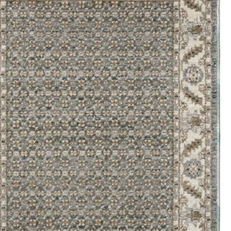 12' Blue And Ivory Oriental Runner Rug