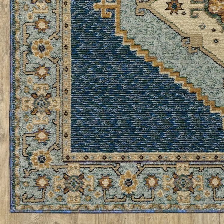 12' Blue And Gold Medallion Runner Rug