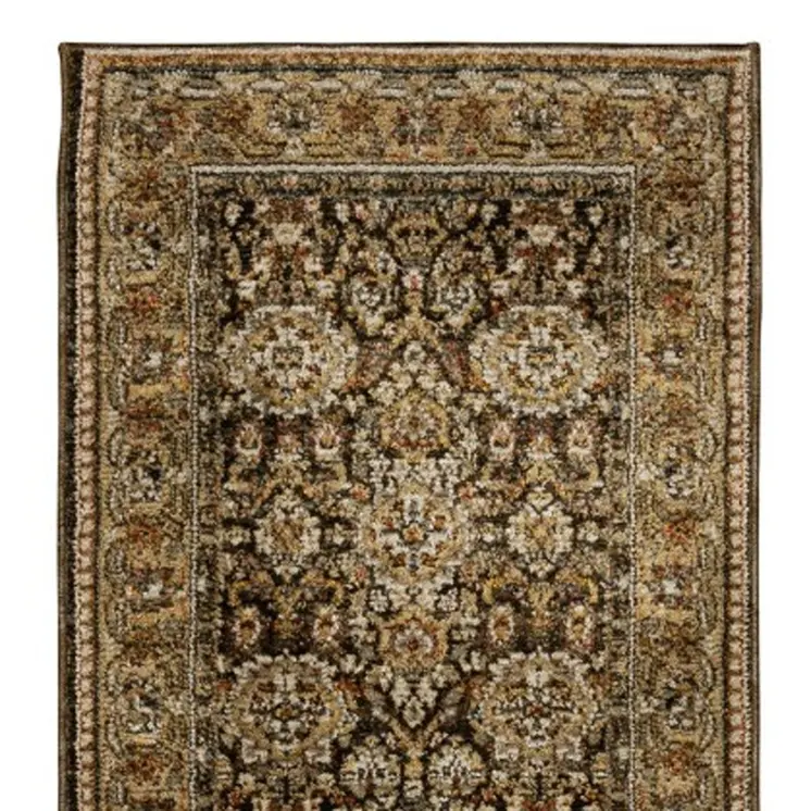 12' Brown And Gold Oriental Runner Rug