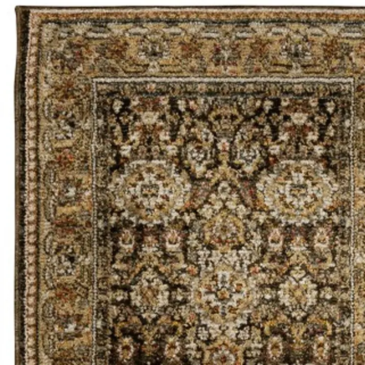 12' Brown And Gold Oriental Runner Rug