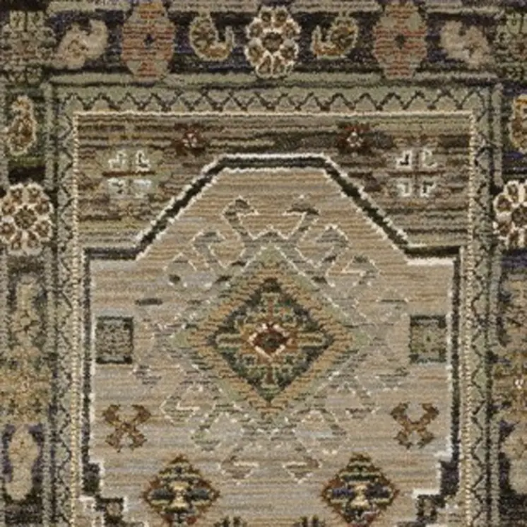 12' Gray And Green Tribal Runner Rug