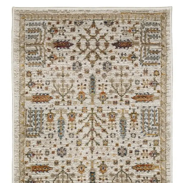 12' Ivory And Gold Oriental Runner Rug