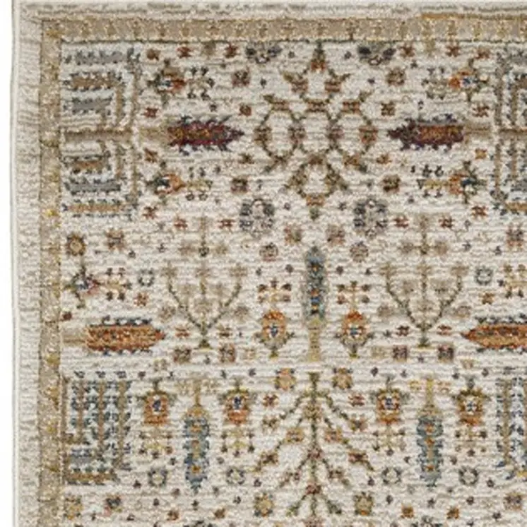 12' Ivory And Gold Oriental Runner Rug
