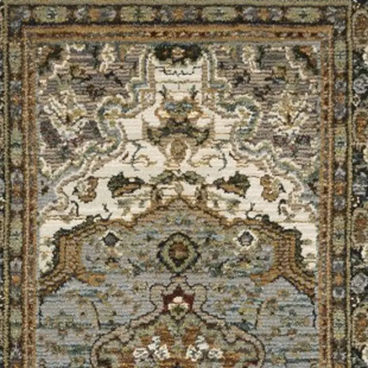 12' Ivory And Blue Oriental Runner Rug