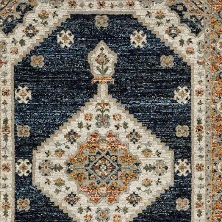 7' X 10' Blue And Orange Medallion Area Rug