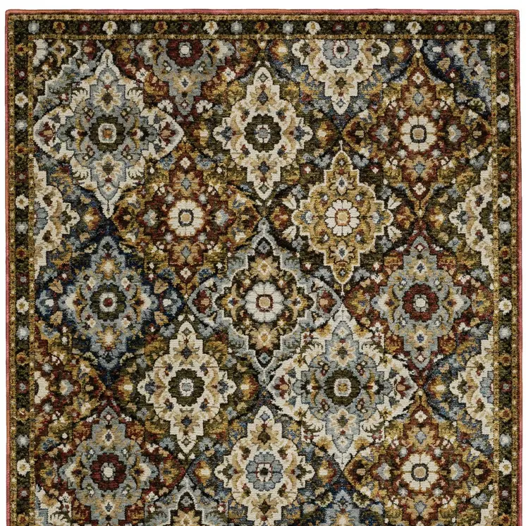7' X 10' Red Tan And Ivory Medallion Area Rug