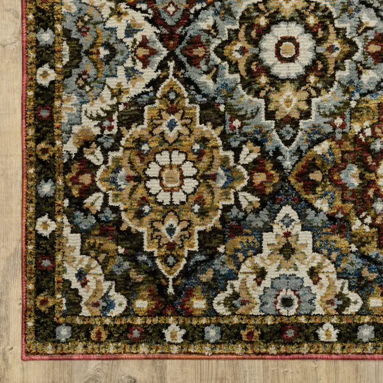 7' X 10' Red Tan And Ivory Medallion Area Rug