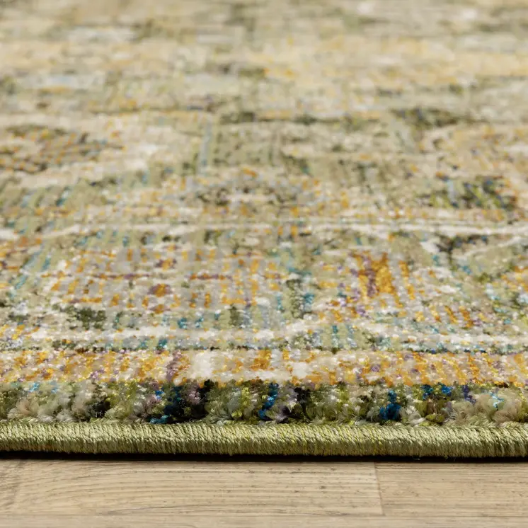7' X 10' Green And Gold Oriental Area Rug