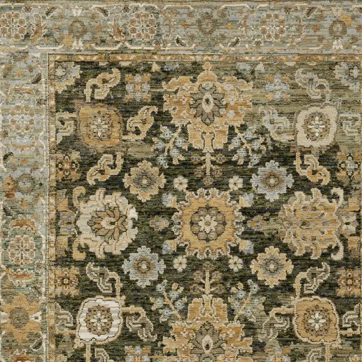 7' X 10' Green And Gold Oriental Area Rug