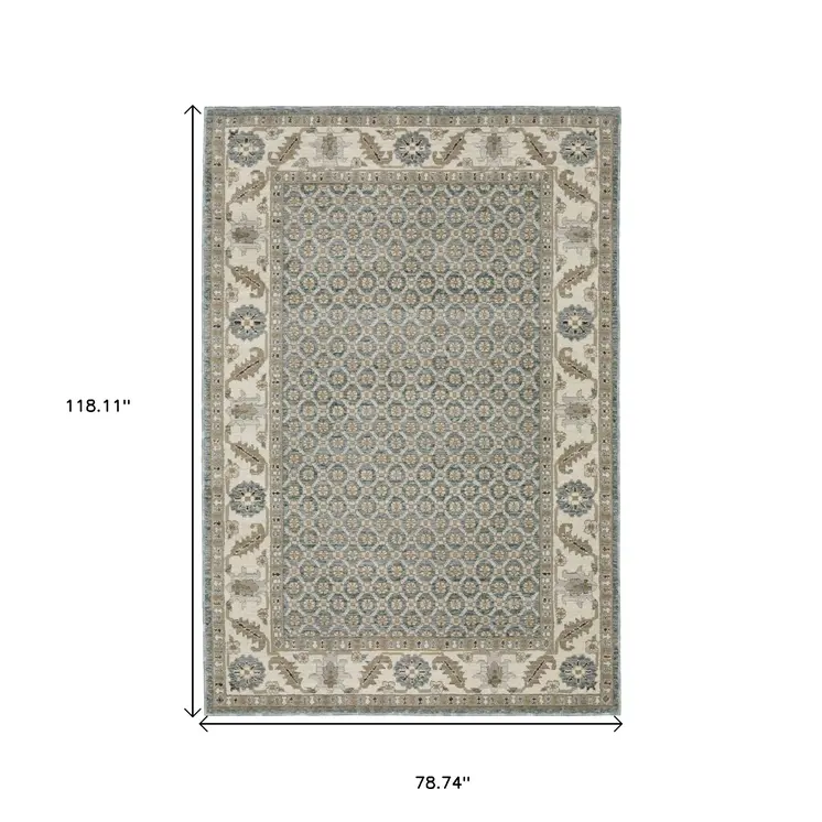 7' X 10' Blue And Ivory Oriental Area Rug