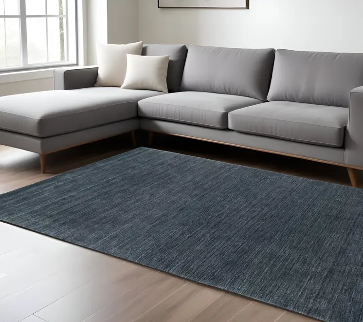 8' X 10' Navy Blue Wool Hand Tufted Area Rug