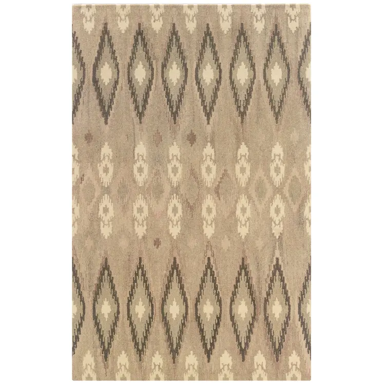 10' X 13' Beige And Ivory Wool Abstract Hand Tufted Area Rug