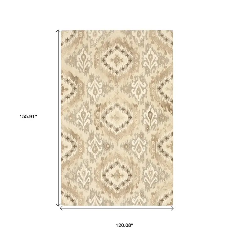 10' X 13' Beige And Ivory Wool Abstract Hand Tufted Area Rug