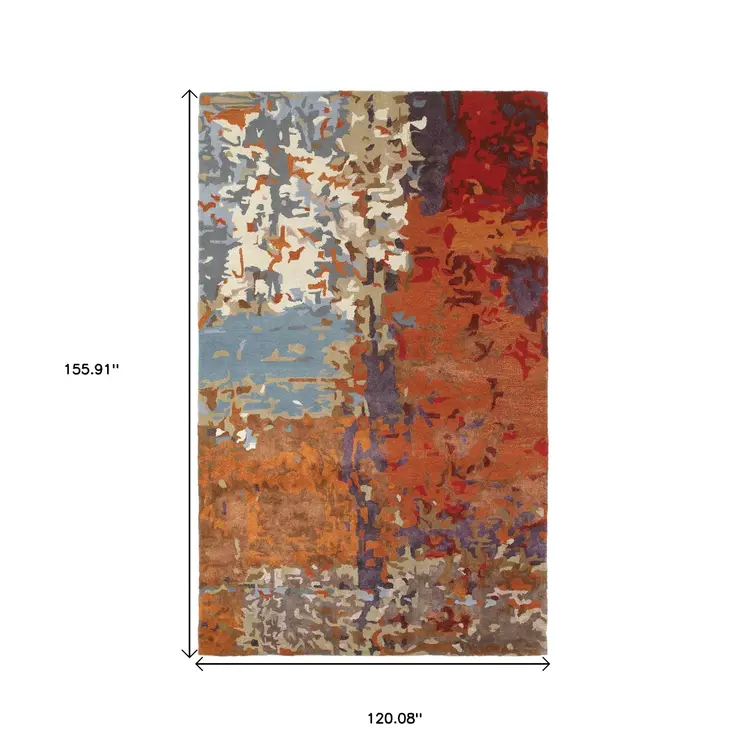 10' X 13' Orange White And Blue Abstract Hand Tufted Area Rug