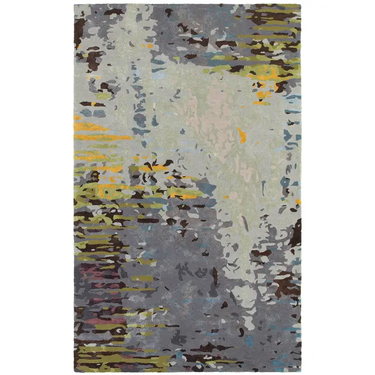 10' X 13' Gray Black And Yellow Abstract Hand Tufted Area Rug